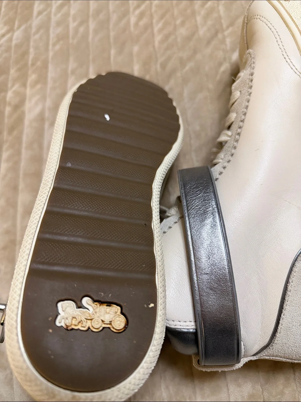 Coach Cream High-Top Sneakers with Gray Ankle Strap